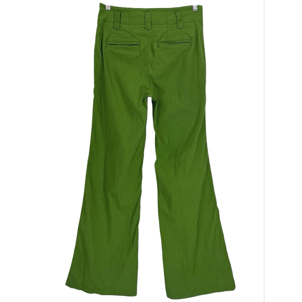 Maeve Anthropologie Naomi Wide Leg Flare Pants Green Linen Blend High Rise Sz 8 - Picture 5 of 14